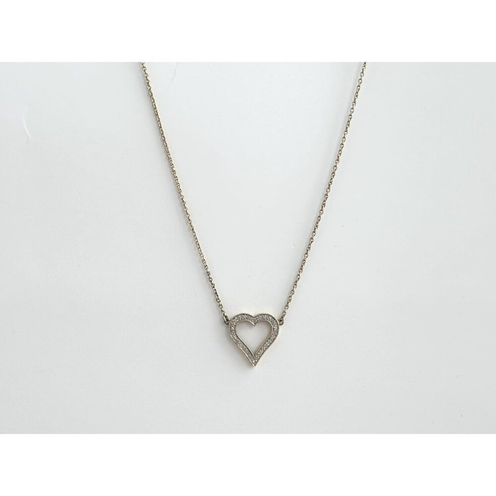 Heart Shaped Rhinestone Sterling Silver Gold T Vintage Pendant Necklace - 17" - Picture 7 of 11